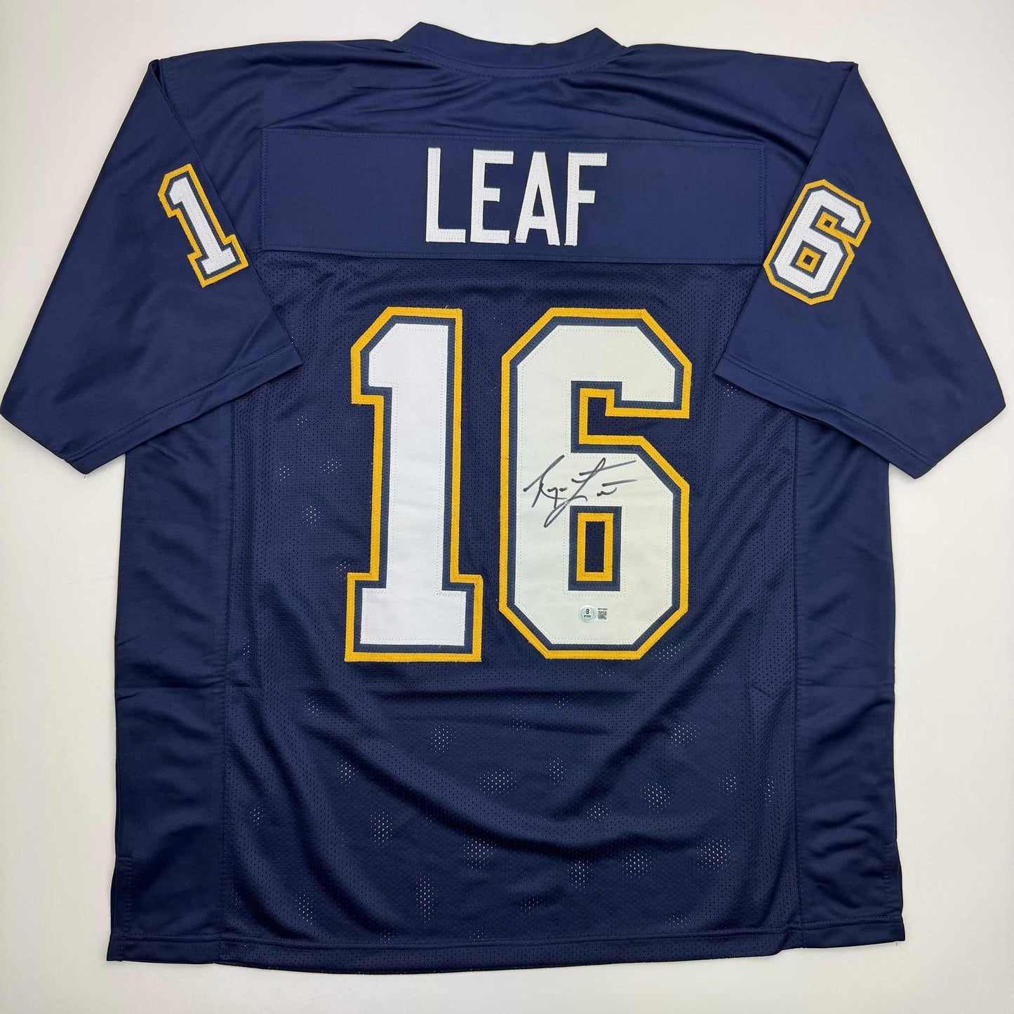 Autographed/Signed Ryan Leaf San Diego Dark Blue Football Jersey Beckett BAS COA
