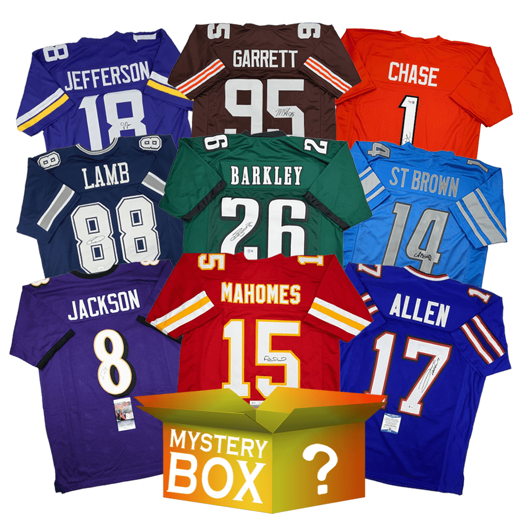 Active Stars Autographed/Signed Football Jersey Mystery Box with PSA JSA or Beckett COA