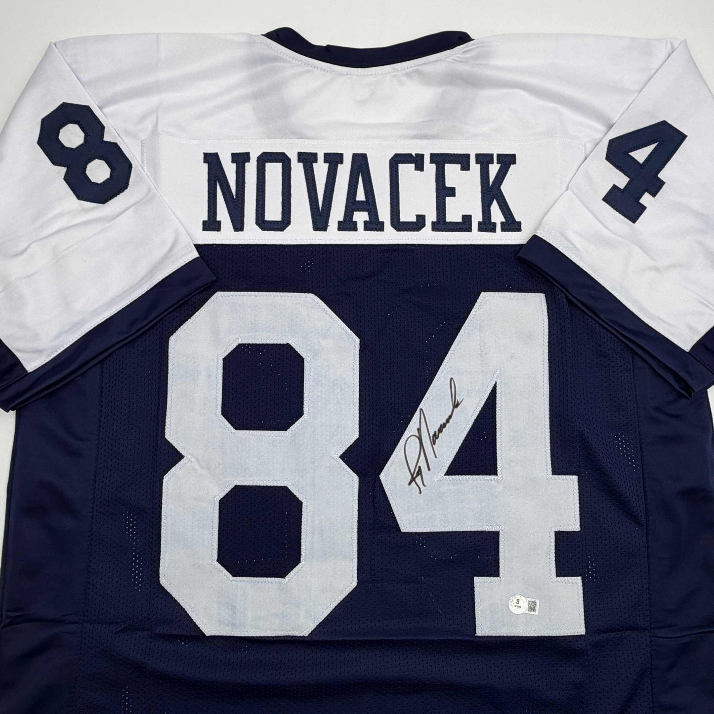 Autographed/Signed Jay Novacek Dallas Thanksgiving Day Football Jersey Beckett BAS COA
