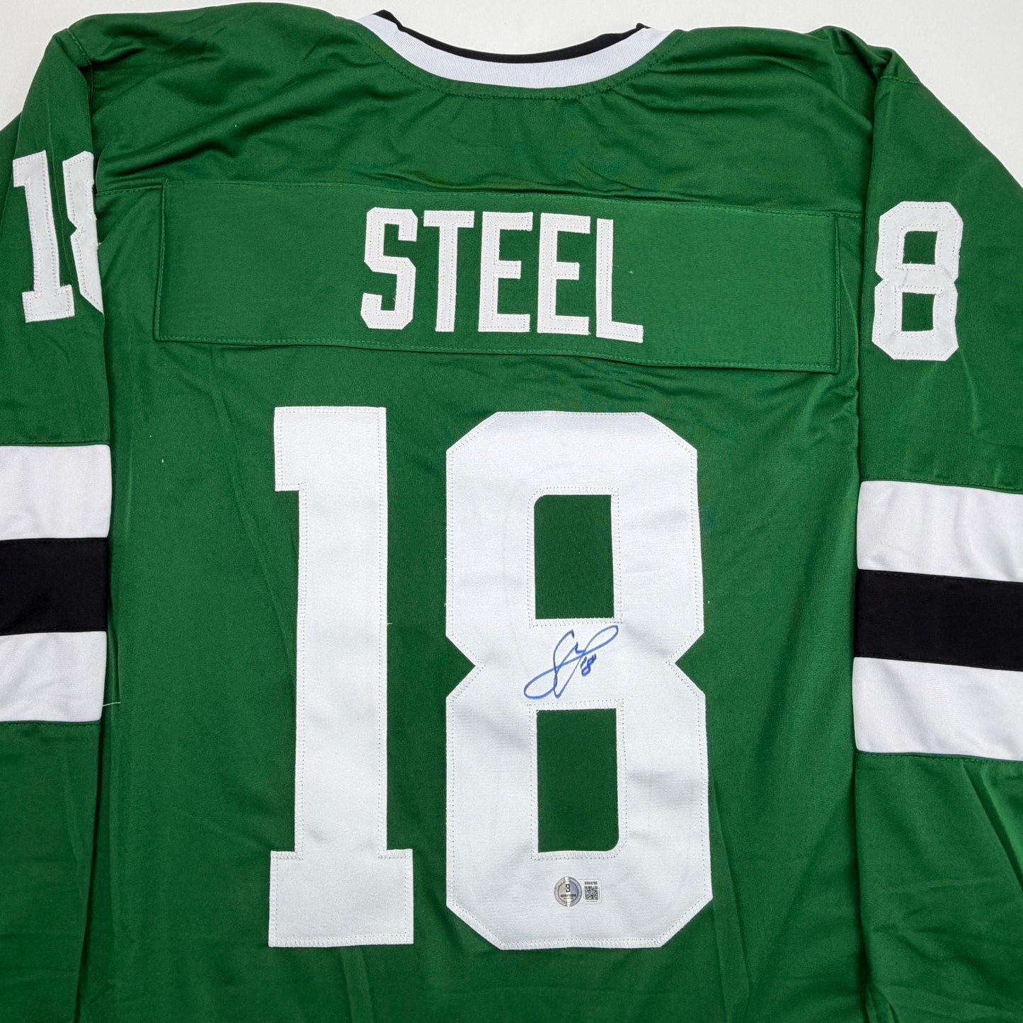 Autographed/Signed Sam Steel Dallas Green Hockey Jersey Beckett BAS COA