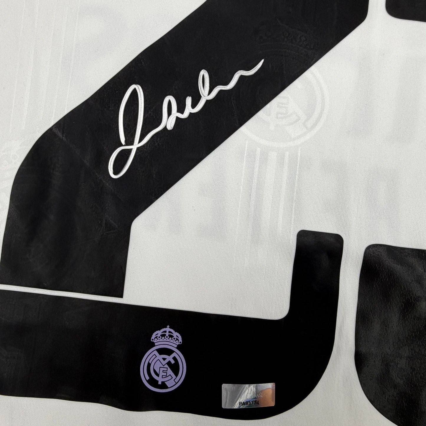 Autographed/Signed David Beckham Real Madrid White Soccer Jersey Panini Authentic COA