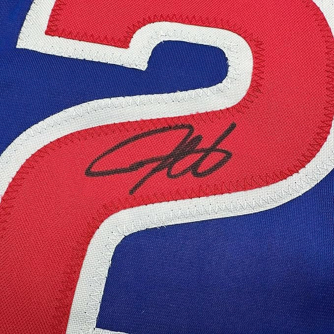 Framed Autographed/Signed Derrek Lee 35x39 Chicago Blue Baseball Jersey Beckett BAS COA