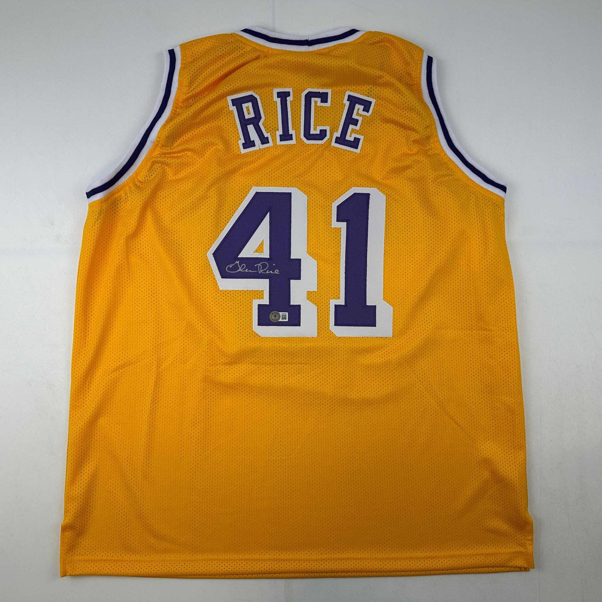 Autographed/Signed Glen Rice Los Angeles LA Yellow Basketball Jersey Beckett BAS COA