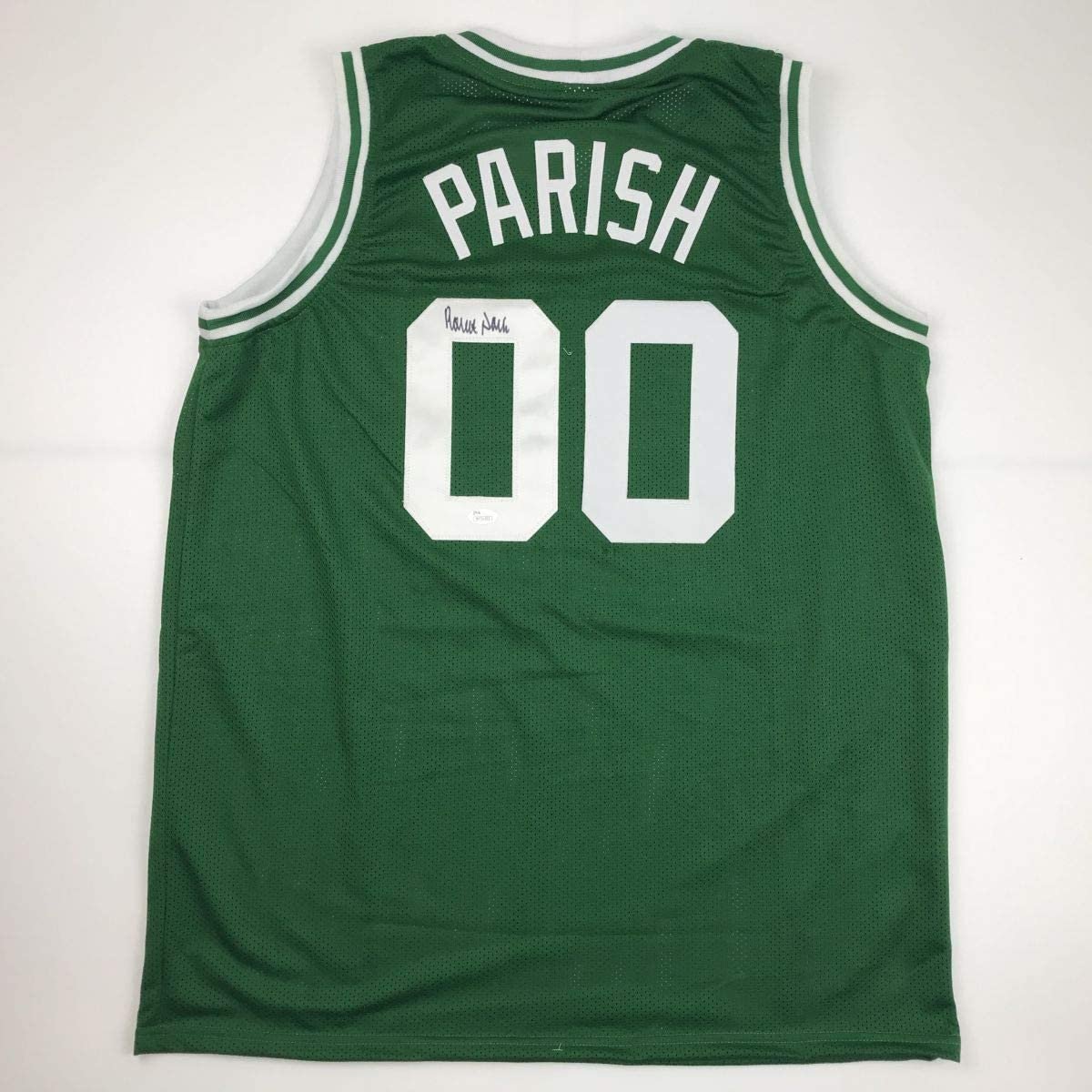 Autographed/Signed Robert Parish Boston Green Basketball Jersey JSA COA