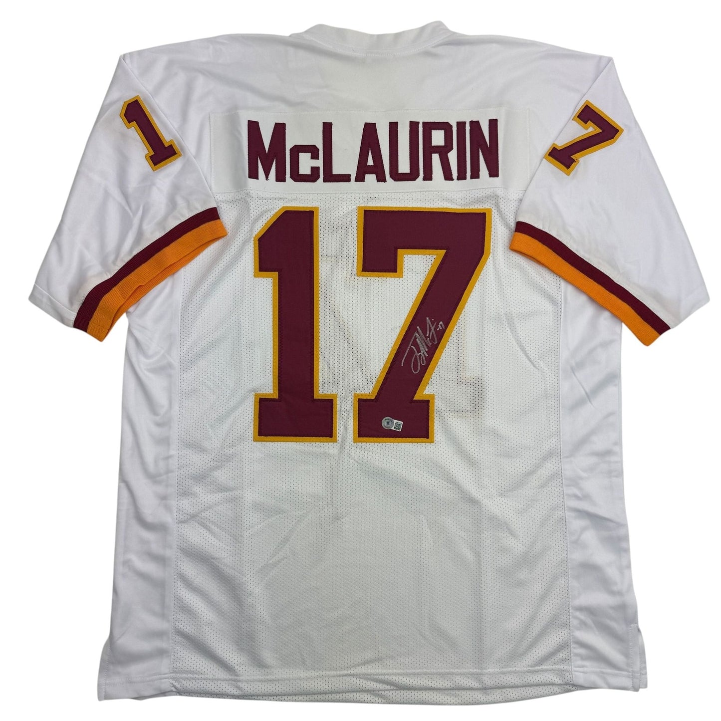 Autographed/Signed Terry McLaurin Washington White Retro Football Jersey Beckett BAS COA