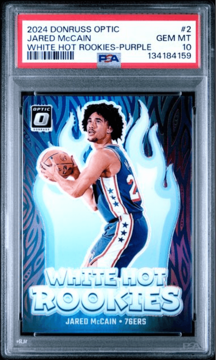 Graded 2024 Panini Donruss Optic Jared McCain #2 White Hot Rookies Purple Rookie RC Basketball Card PSA 10 Gem Mint