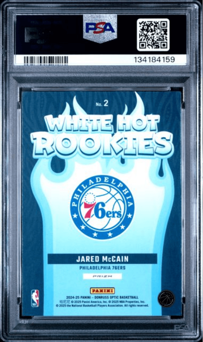 Graded 2024 Panini Donruss Optic Jared McCain #2 White Hot Rookies Purple Rookie RC Basketball Card PSA 10 Gem Mint