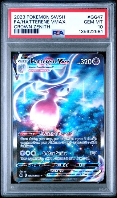 Graded 2023 PKM Sword And Shield Crown Zenith #GG47 Hatterene VMax Trading Card Game PSA 10 Gem Mint
