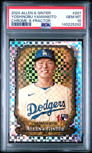 Graded 2024 Topps Allen & Ginter Yoshinobu Yamamoto #201 Chrome Xfractor Rookie RC Baseball Card PSA 10 Gem Mint