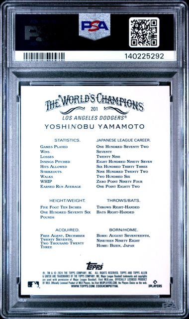 Graded 2024 Topps Allen & Ginter Yoshinobu Yamamoto #201 Chrome Xfractor Rookie RC Baseball Card PSA 10 Gem Mint