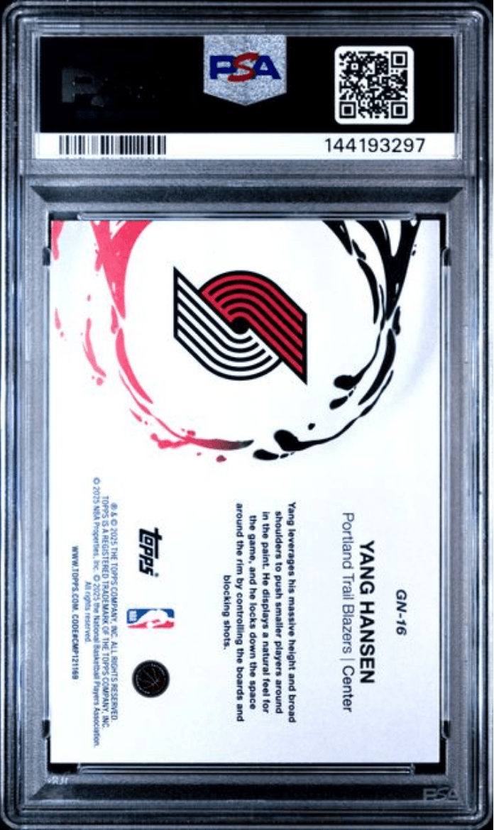 Graded 2025 Topps Yang Hansen #GN16 Generation Now Rookie RC Basketball Card PSA 10 Gem Mint