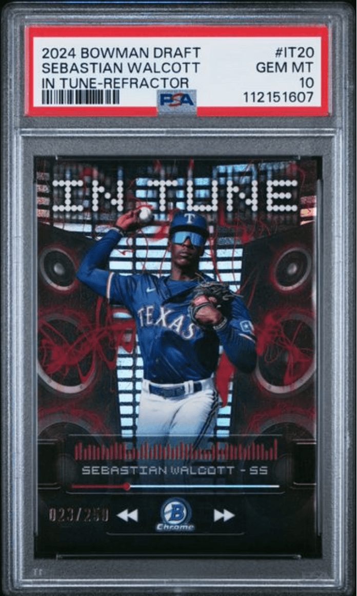 Graded 2024 Topps Bowman Draft Sebastian Walcott #IT20 In Tune Refractor /250 Rookie RC Baseball Card PSA 10 Gem Mint