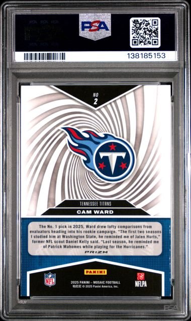 Graded 2025 Panini Mosaic Cam Ward #2 Storm Mosaic Rookie RC Football Card PSA 10 Gem Mint