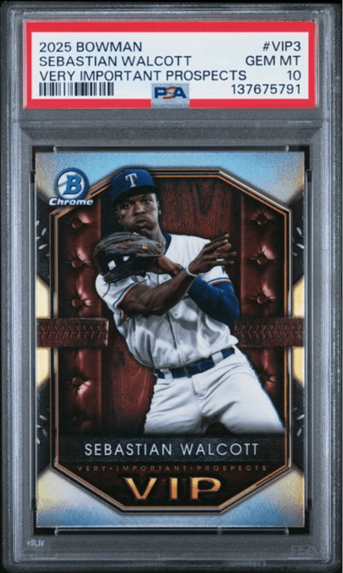 Graded 2025 Topps Bowman Sebastian Walcott #VIP3 Very Important Prospects Rookie RC Baseball Card PSA 10 Gem Mint
