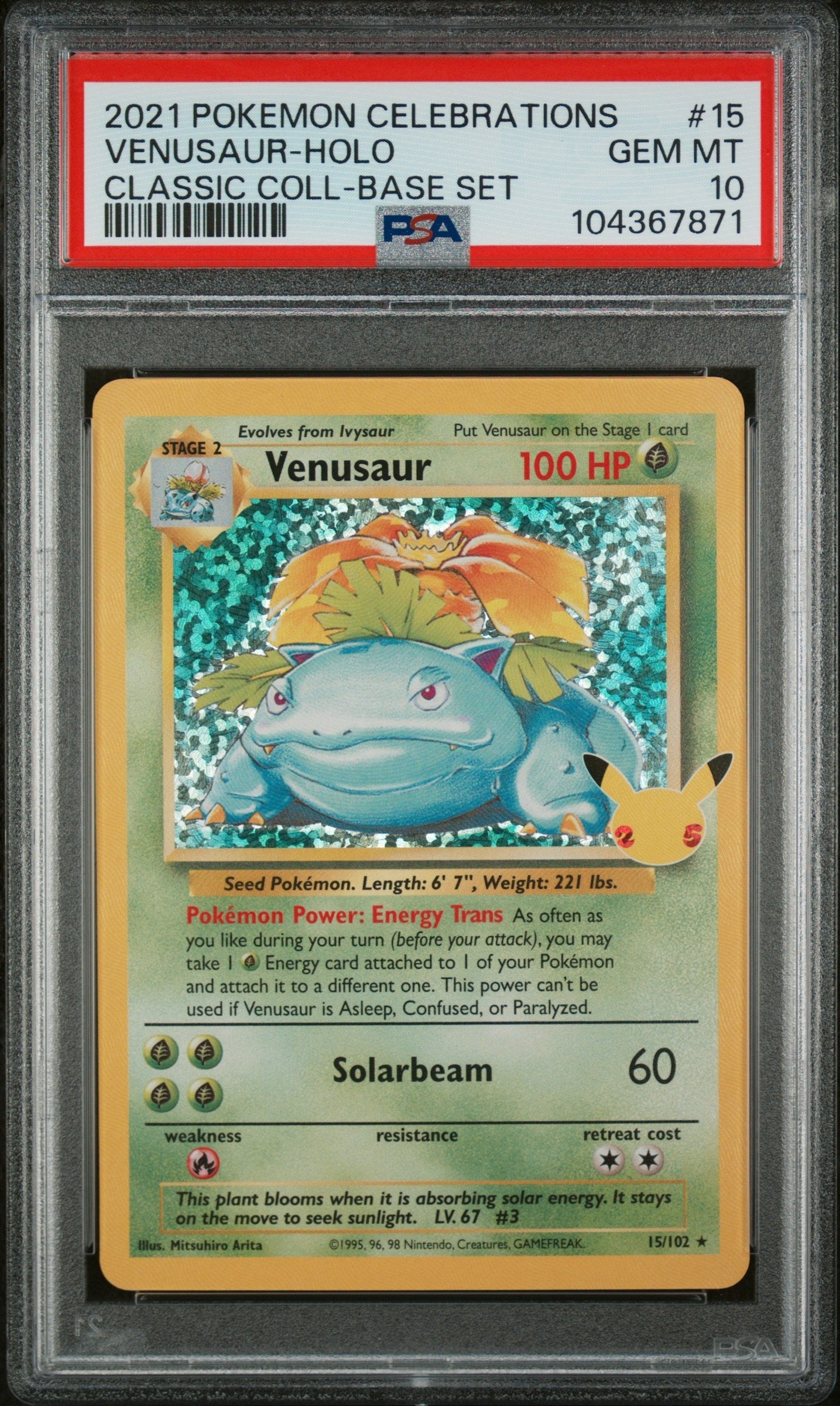 Graded 2021 PKM Celebrations #15 Venusaur Classic Collection Base Set Trading Card Game PSA 10 Gem Mint