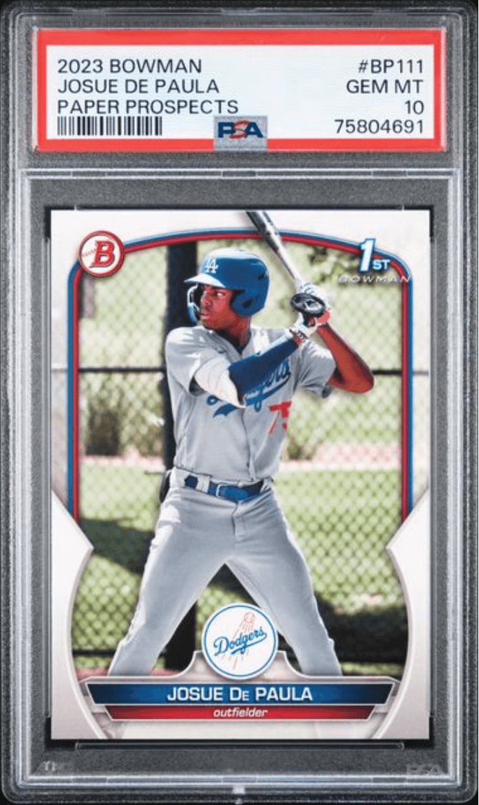 Graded 2023 Topps Bowman Josue De Paula #BP111 Paper Prospects Rookie RC Baseball Card PSA 10 Gem Mint