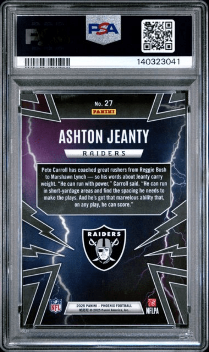 Graded 2025 Panini Phoenix Ashton Jeanty #27 Thunderbirds Rookie RC Football Card PSA 10 Gem Mint