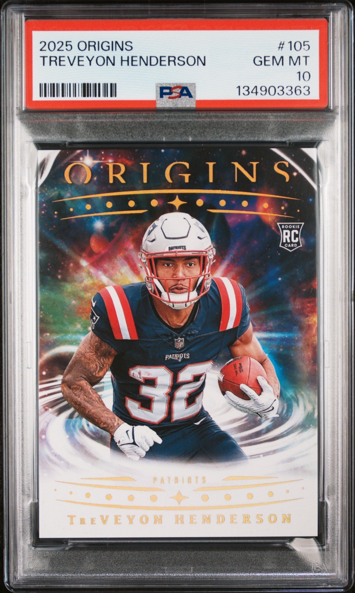Graded 2025 Panini Origins TreVeyon Henderson #105 Rookie RC Football Card PSA 10 Gem Mint
