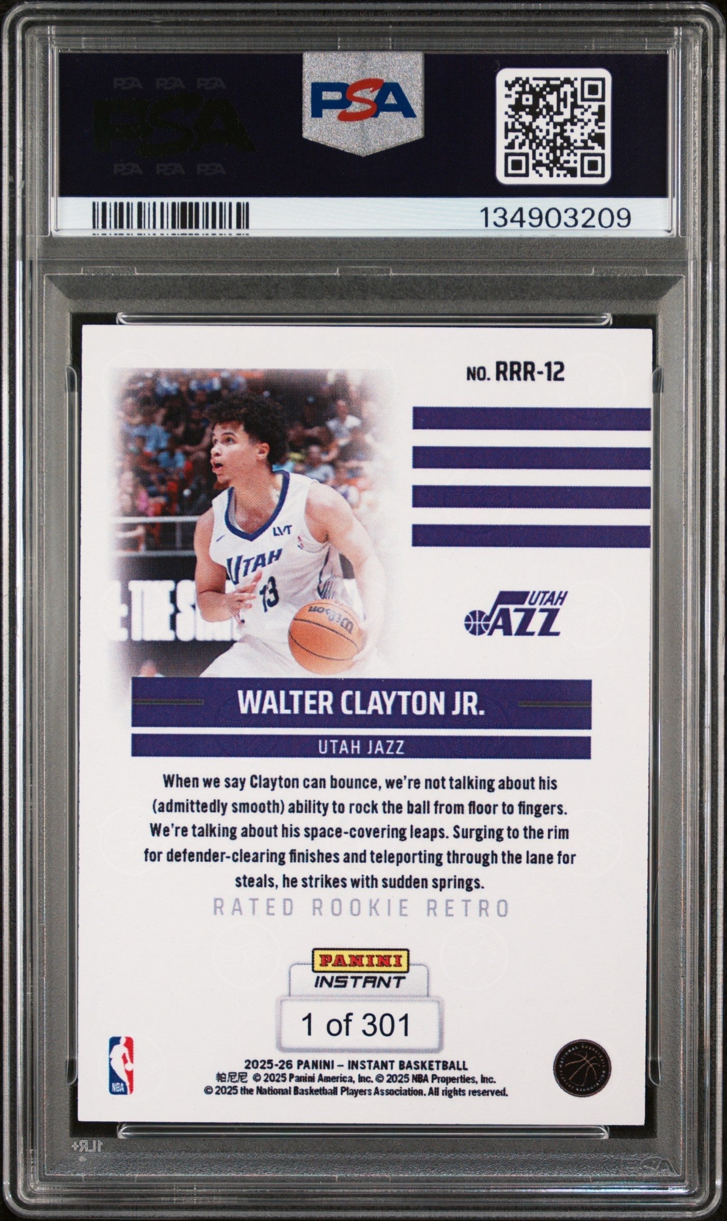 Graded 2025 Panini Instant Walter Clayton Jr. #RRR12 Rated Rookie Retro Rookie RC Basketball Card PSA 9 Mint