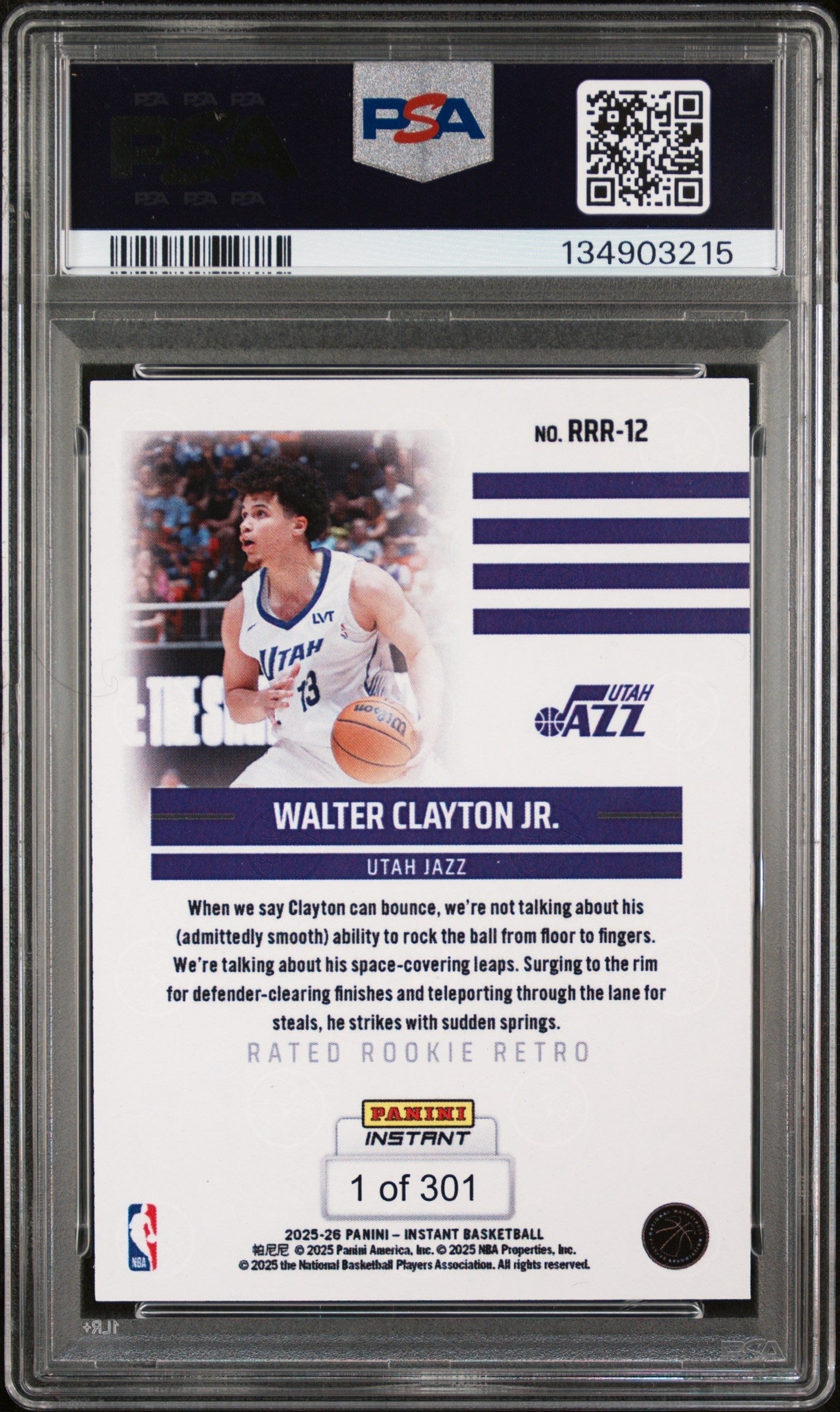 Graded 2025 Panini Instant Walter Clayton Jr. #RRR12 Rated Rookie Retro Rookie RC Basketball Card PSA 7 Near Mint