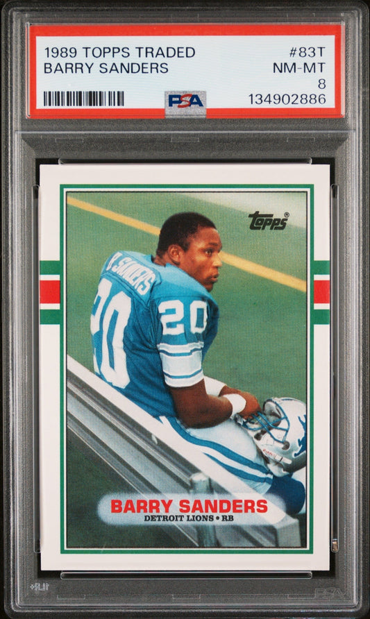 Graded 1989 Topps Traded Barry Sanders #83T Rookie RC Football Card PSA 8 Near Mint