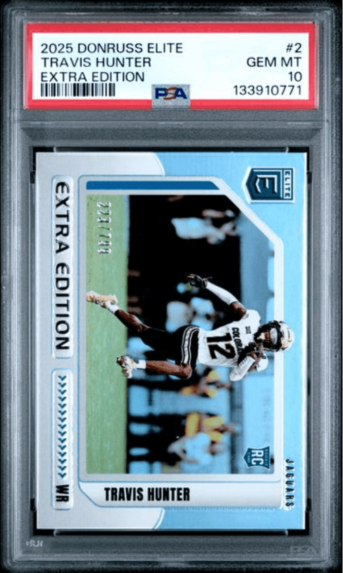 Graded 2025 Panini Donruss Elite Travis Hunter #2 Extra Edition /799 Rookie RC Football Card PSA 10 Gem Mint