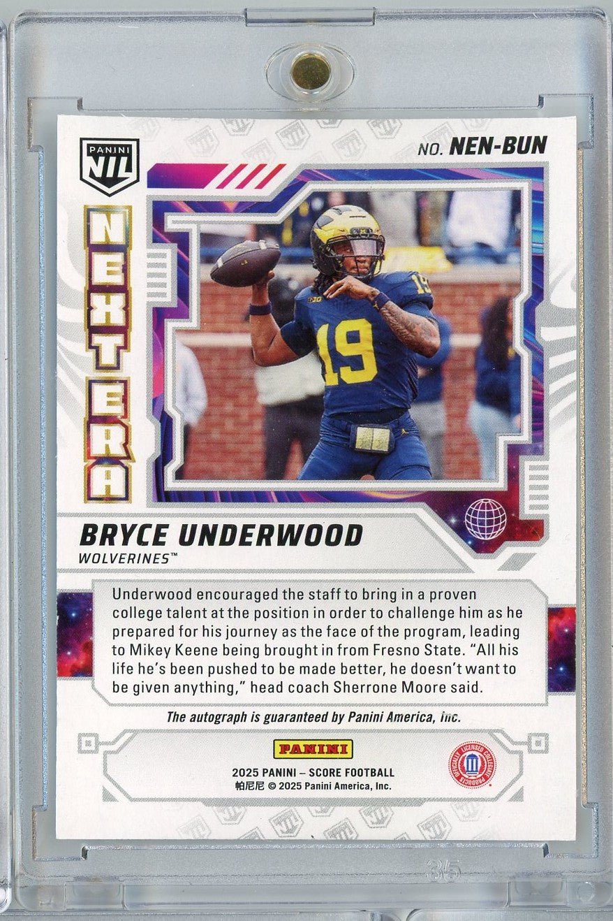 2025 Panini Score NIL Next Era Bryce Underwood #NENBUN /25 Auto Michigan Wolverines Rookie RC Football Card