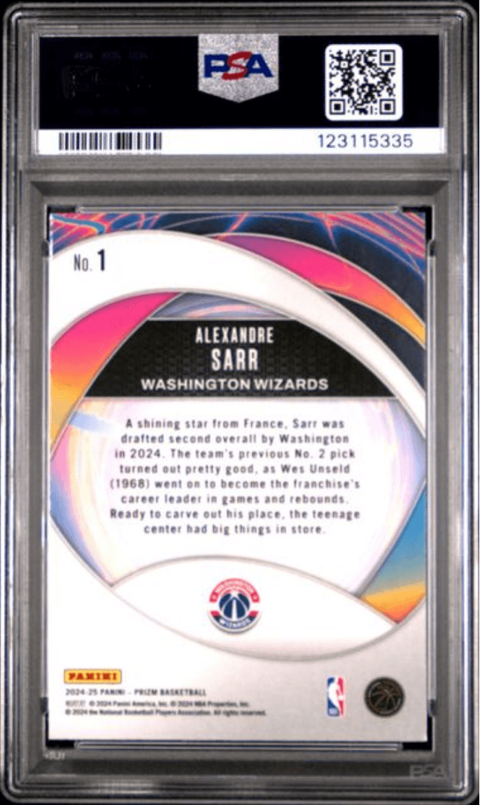 Graded 2024 Panini Prizm Alexandre Sarr #1 Instant Impact Rookie RC Basketball Card PSA 10 Gem Mint