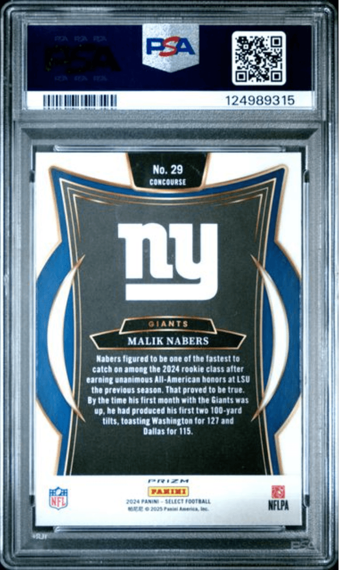 Graded 2024 Panini Select Malik Nabers #29 Red & Blue Shock Rookie RC Football Card PSA 10 Gem Mint
