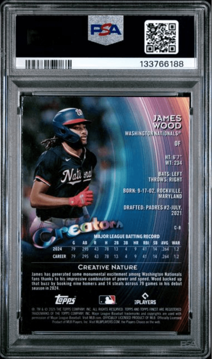 Graded 2025 Topps Finest James Wood #C8 Creators Rookie RC Baseball Card PSA 10 Gem Mint