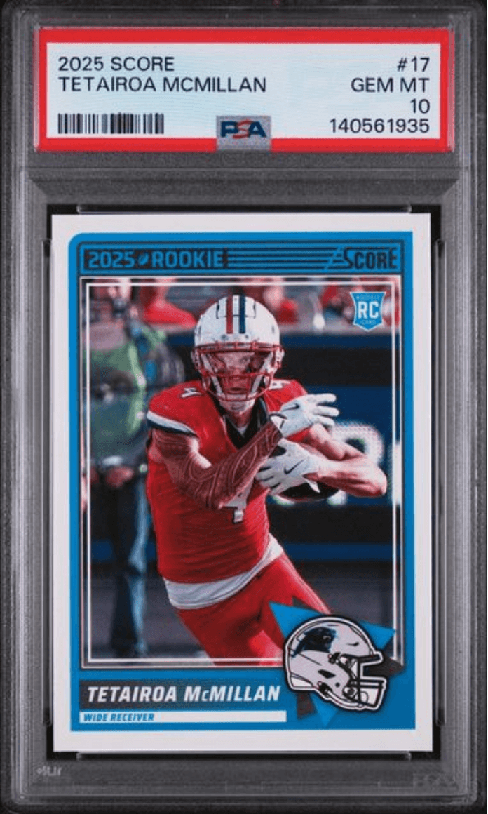Graded 2025 Panini Score Tetairoa McMillan #17 Rookie RC Football Card PSA 10 Gem Mint