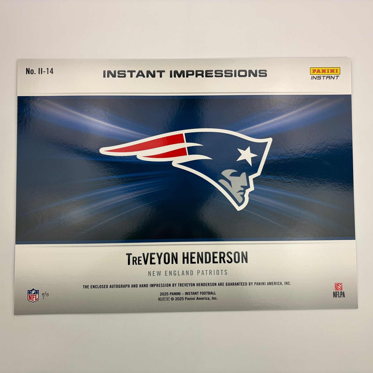 2025 Panini Instant Impressions NFL TreVeyon Henderson #II-13 18x24 Hand Print Autographed Auto /10 New England Patriots Rookie RC Oversized Football Card