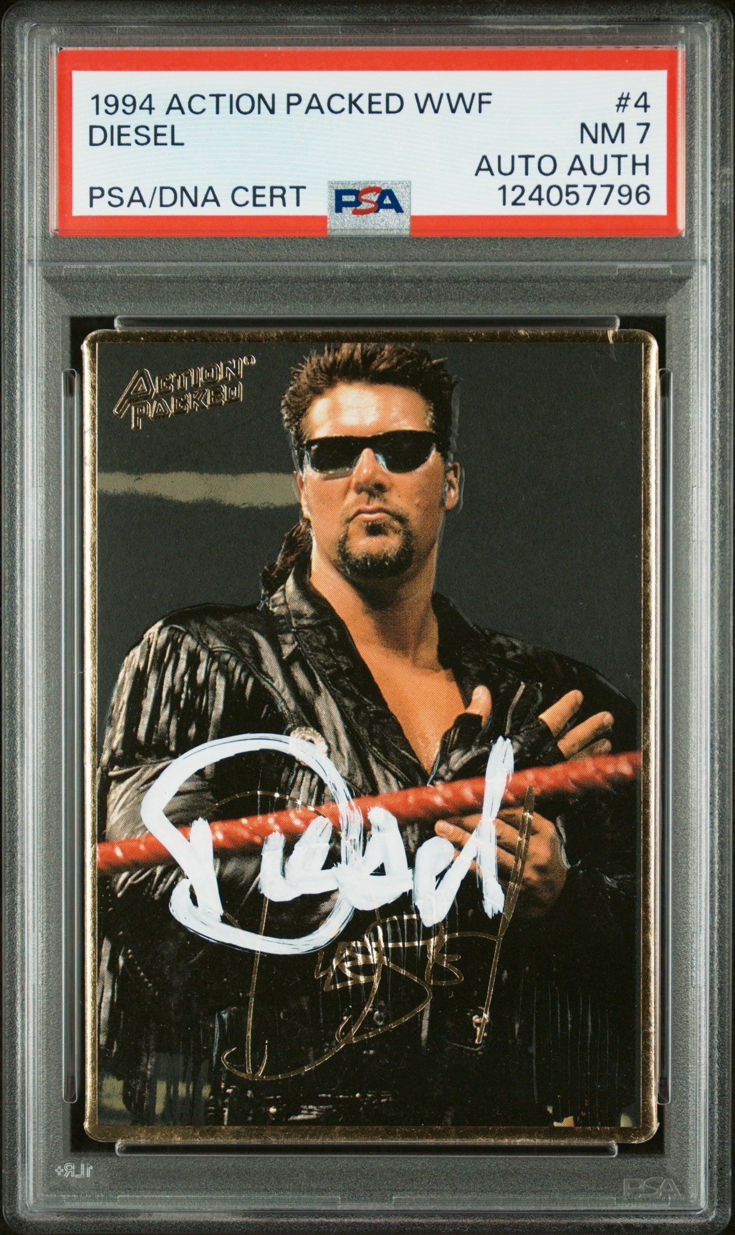 Graded 1994 Action Packed WWF Kevin Nash Diesel #4 Rookie RC Signed Wrestling Card PSA 7 Card - Auto Grade Authentic