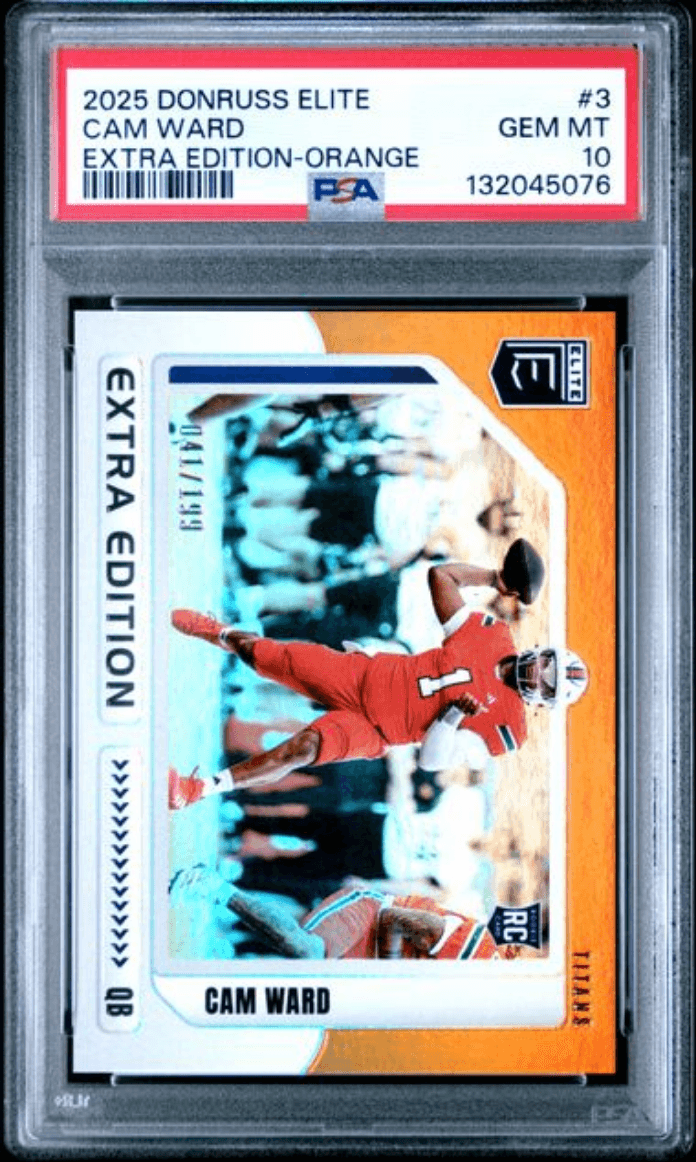 Graded 2025 Panini Donruss Elite Cam Ward #3 Extra Edition Orange /199 Rookie RC Football Card PSA 10 Gem Mint