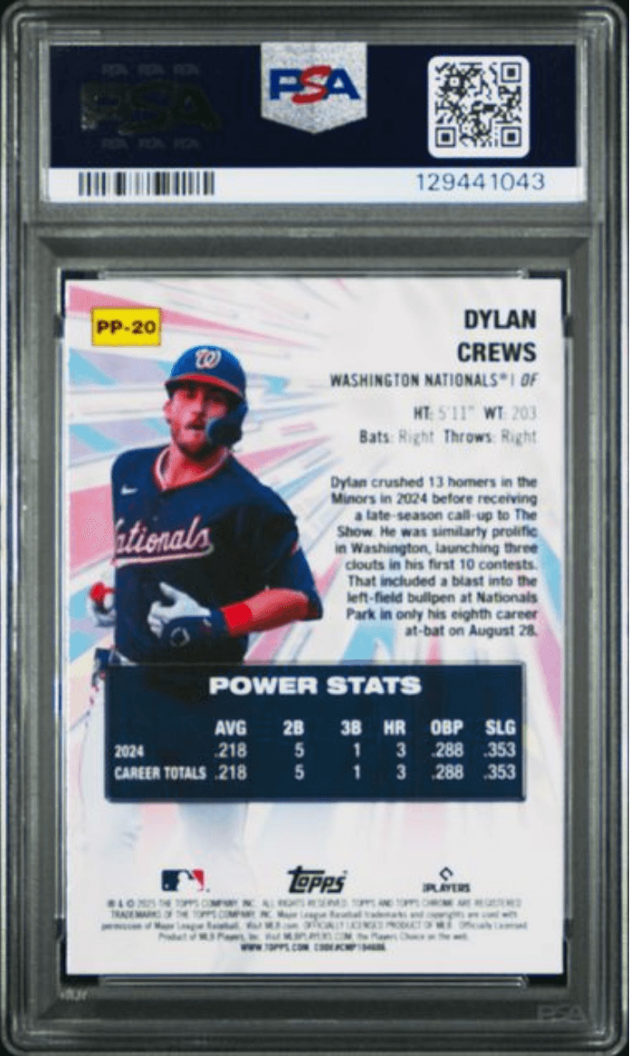 Graded 2025 Topps Chrome Dylan Crews #PP20 Power Players Rookie RC Baseball Card PSA 10 Gem Mint
