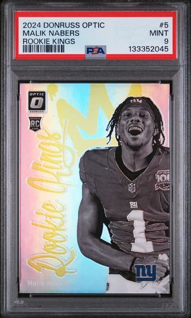 Graded 2024 Panini Donruss Optic Malik Nabers #5 Rookie Kings Rookie RC Football Card PSA 9 Mint