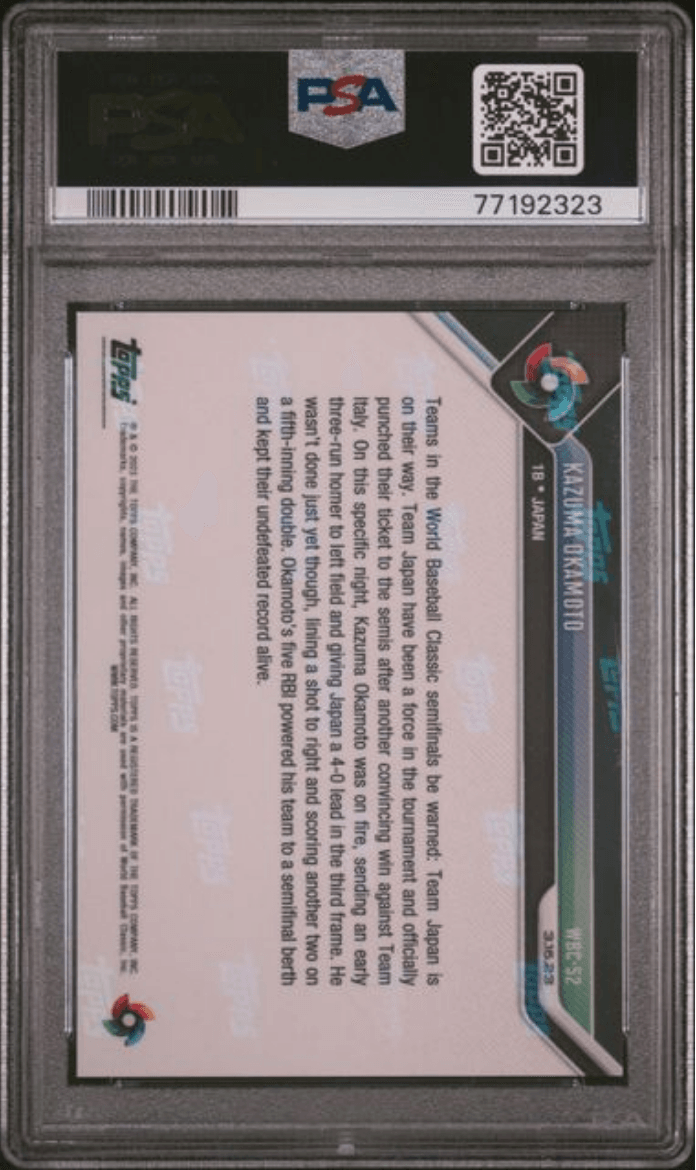 Graded 2023 Topps Now Kazuma Okamoto #WBC52 World Baseball Classic Rookie RC Baseball Card PSA 10 Gem Mint