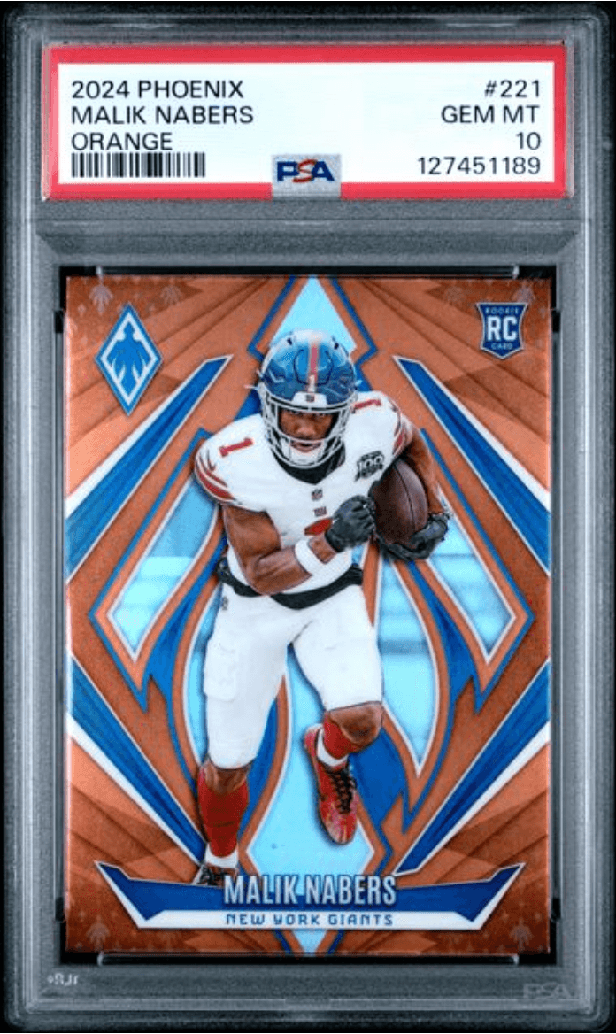 Graded 2024 Panini Phoenix Malik Nabers #221 Orange Rookie RC Football Card PSA 10 Gem Mint