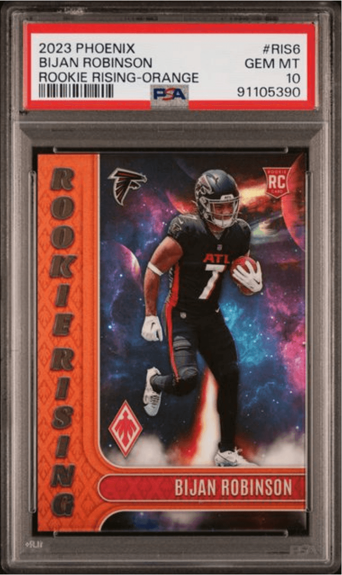 Graded 2023 Panini Phoenix Bijan Robinson #RIS6 Rookie Rising Orange /99 Rookie RC Football Card PSA 10 Gem Mint