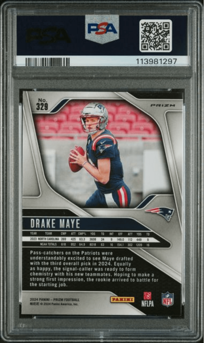Graded 2024 Panini Prizm Drake Maye #329 Green Wave Rookie RC Football Card PSA 10 Gem Mint