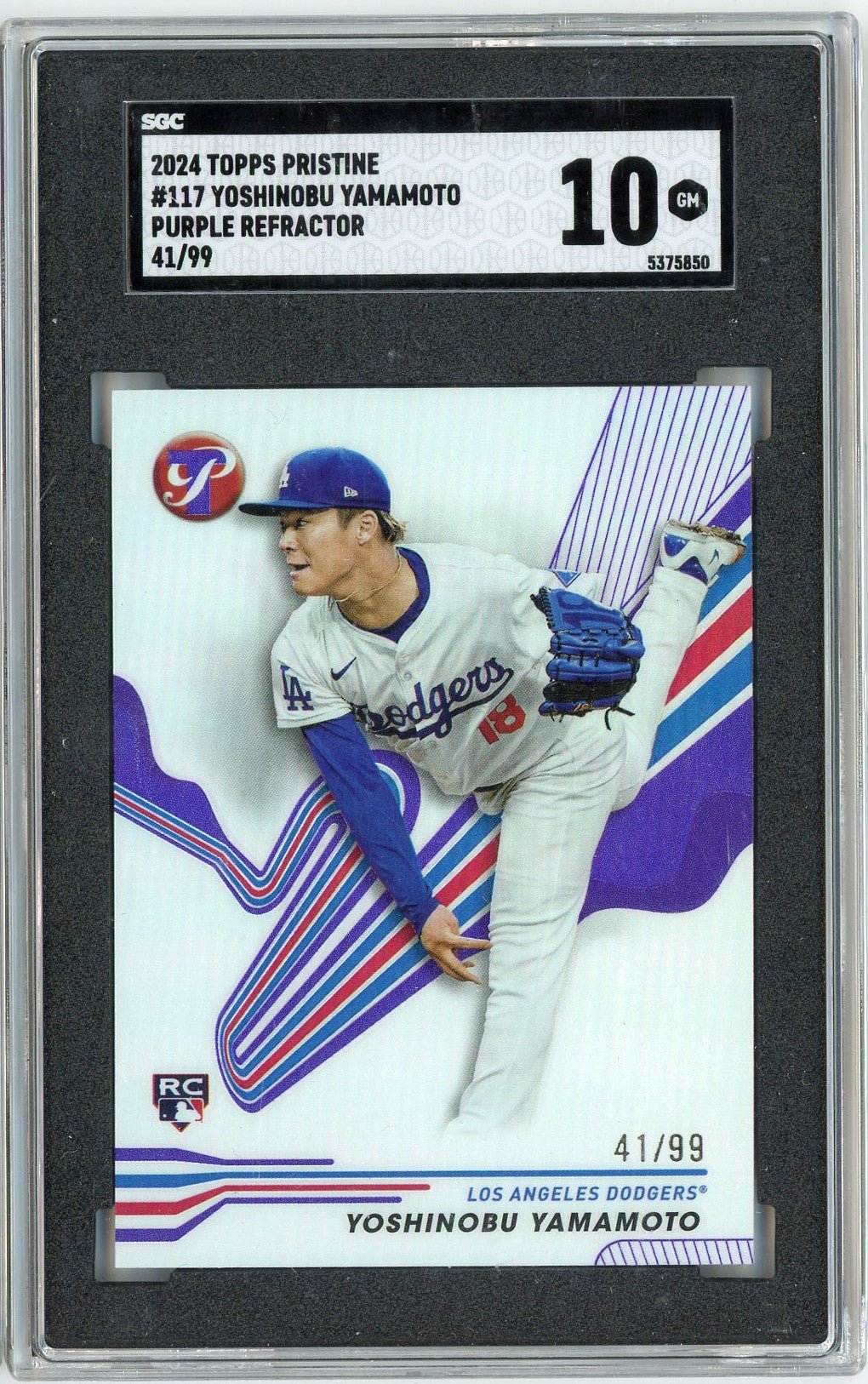 Graded 2024 Topps Pristine Yoshinobu Yamamoto #117 /99 Purple Refractor Rookie RC Baseball Card SGC 10 Gem Mint