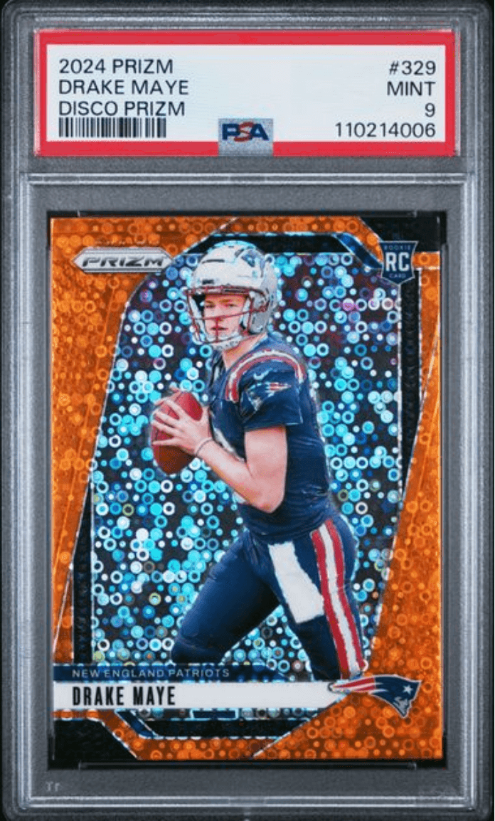 Graded 2024 Panini Prizm Drake Maye #329 Disco Prizm Rookie RC Football Card PSA 9 Mint