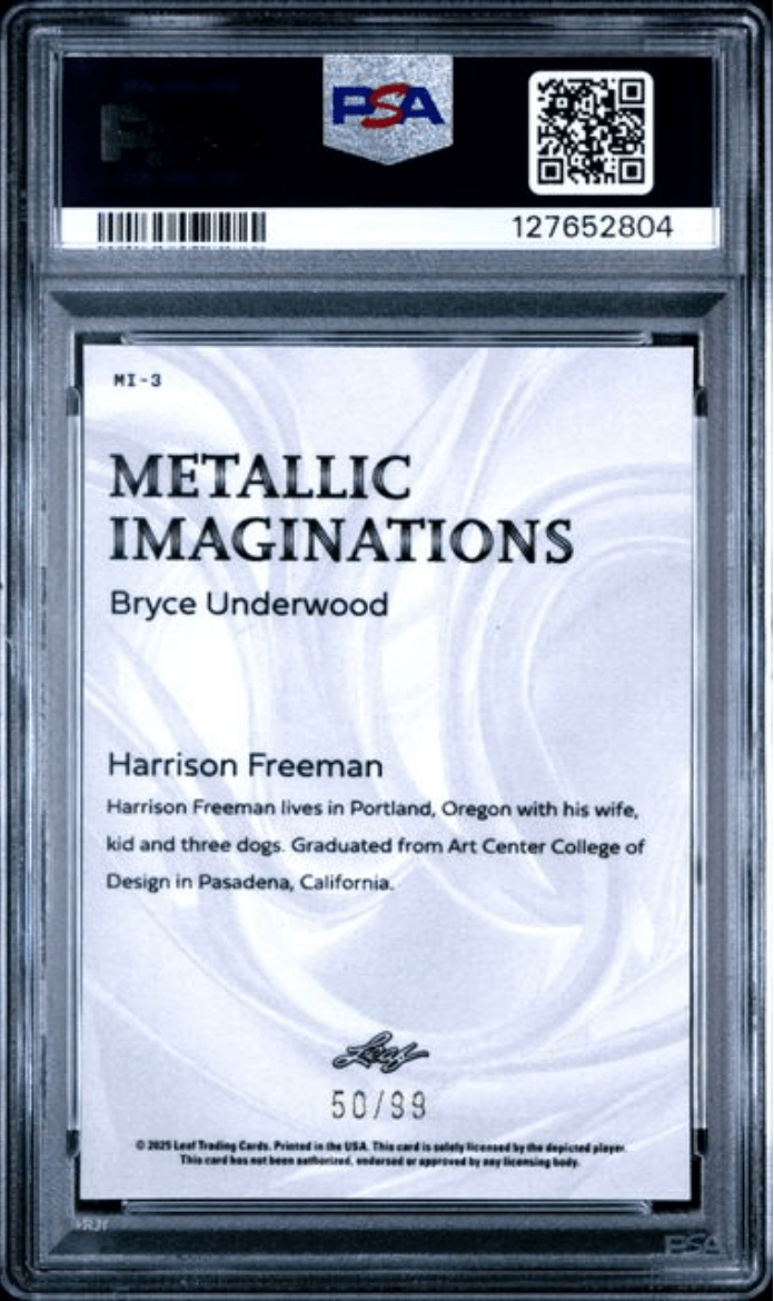 Graded 2025 Leaf Bryce Underwood #MI3 Metallic Imaginations Series 2 Gold /99 Rookie RC Football Card PSA 10 Gem Mint