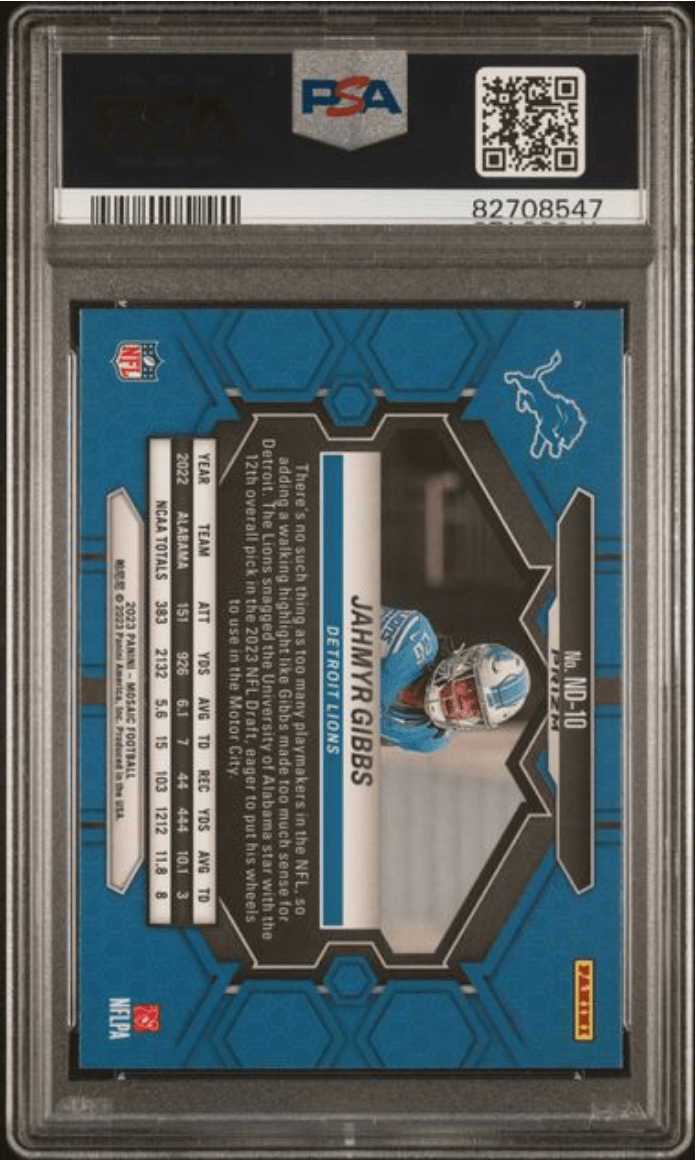 Graded 2023 Mosaic Jahmyr Gibbs #ND10 Red Rookie RC Football Card PSA 10 Gem Mint