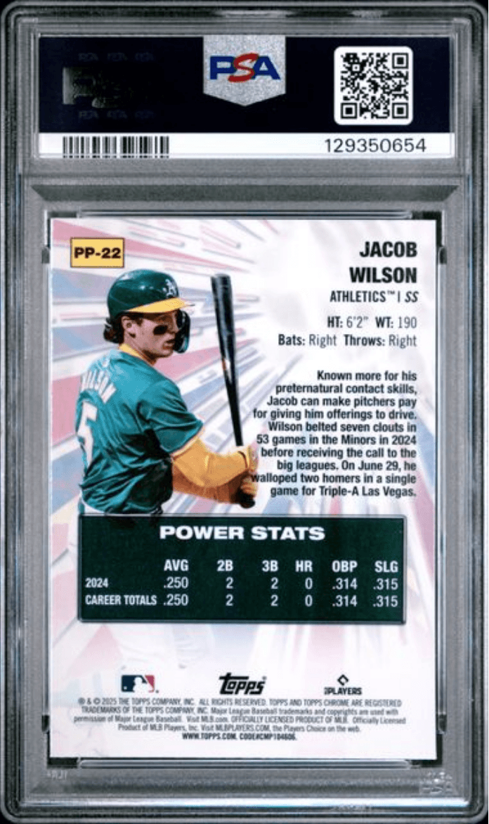 Graded 2025 Topps Chrome Jacob Wilson #PP22 Power Players Rookie RC Baseball Card PSA 10 Gem Mint