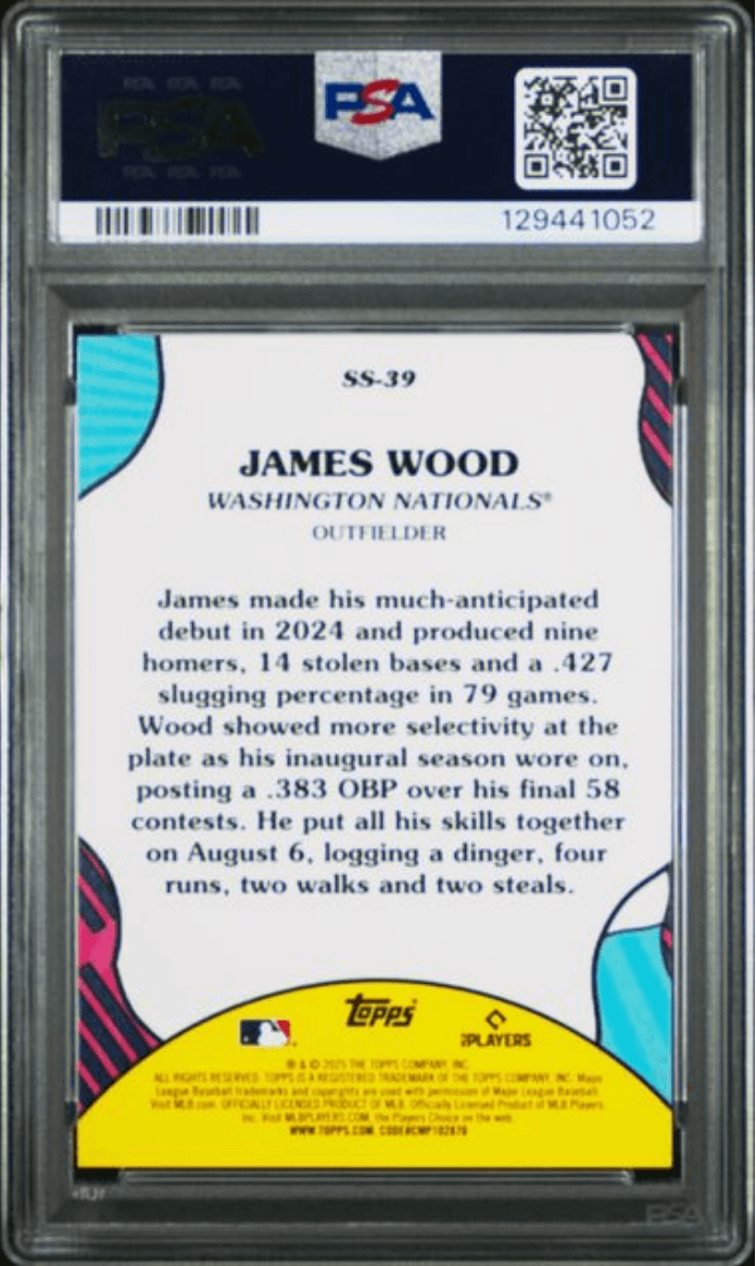 Graded 2025 Topps James Wood #SS39 Summer Superstars Rookie RC Baseball Card PSA 10 Gem Mint
