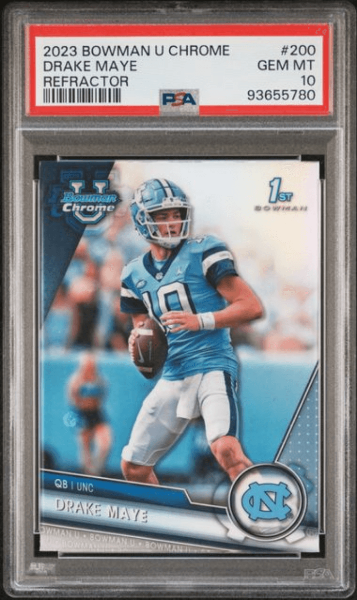 Graded 2023 Topps Bowman U Chrome Drake Maye #200 Refractor Rookie RC Football Card PSA 10 Gem Mint