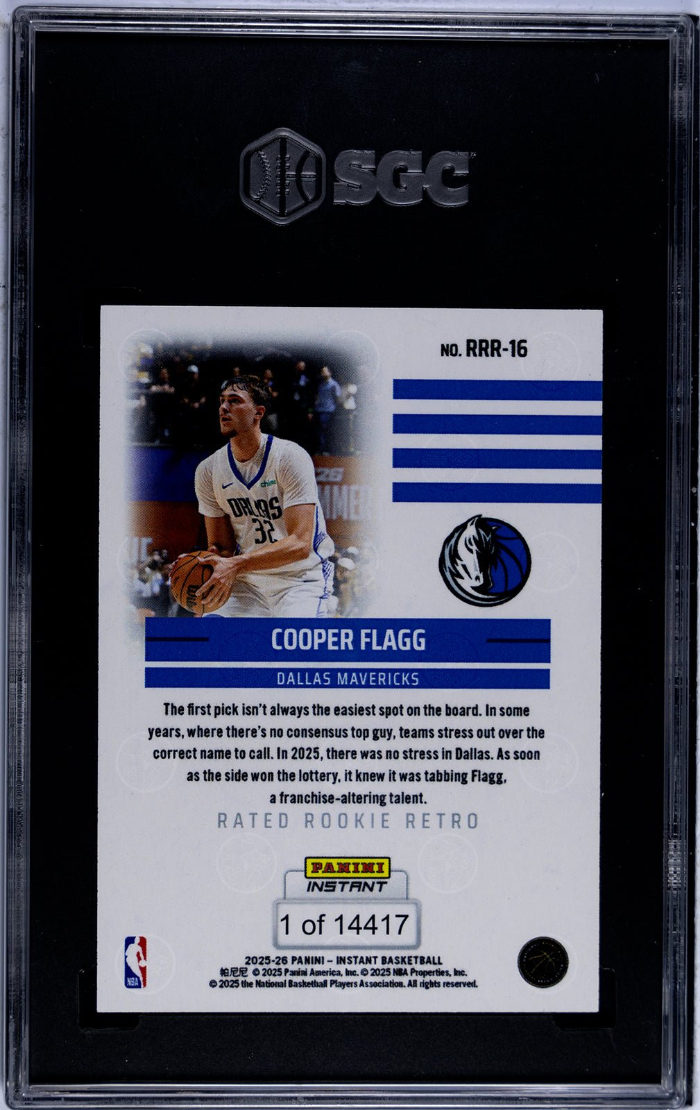 Graded 2025 Panini Instant Cooper Flagg #RRR16 Rated Rookie Retro Rookie RC Basketball Card SGC 10 Gem Mint