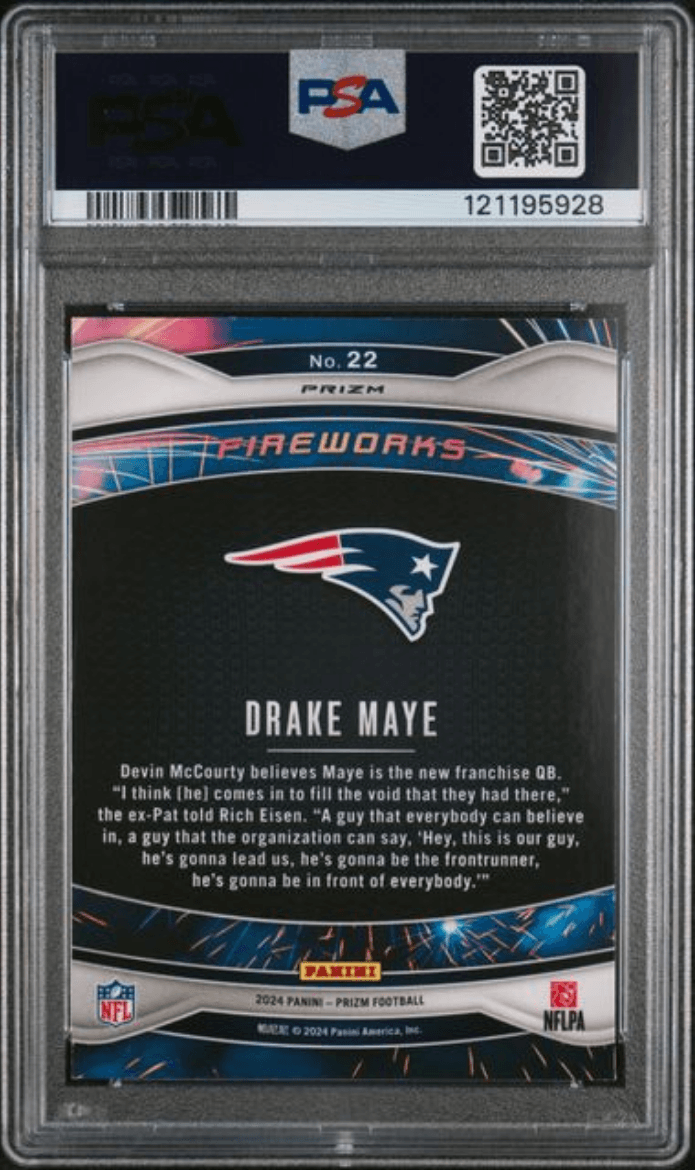 Graded 2024 Panini Prizm Drake Maye #22 Fireworks Green Wave Rookie RC Football Card PSA 10 Gem Mint
