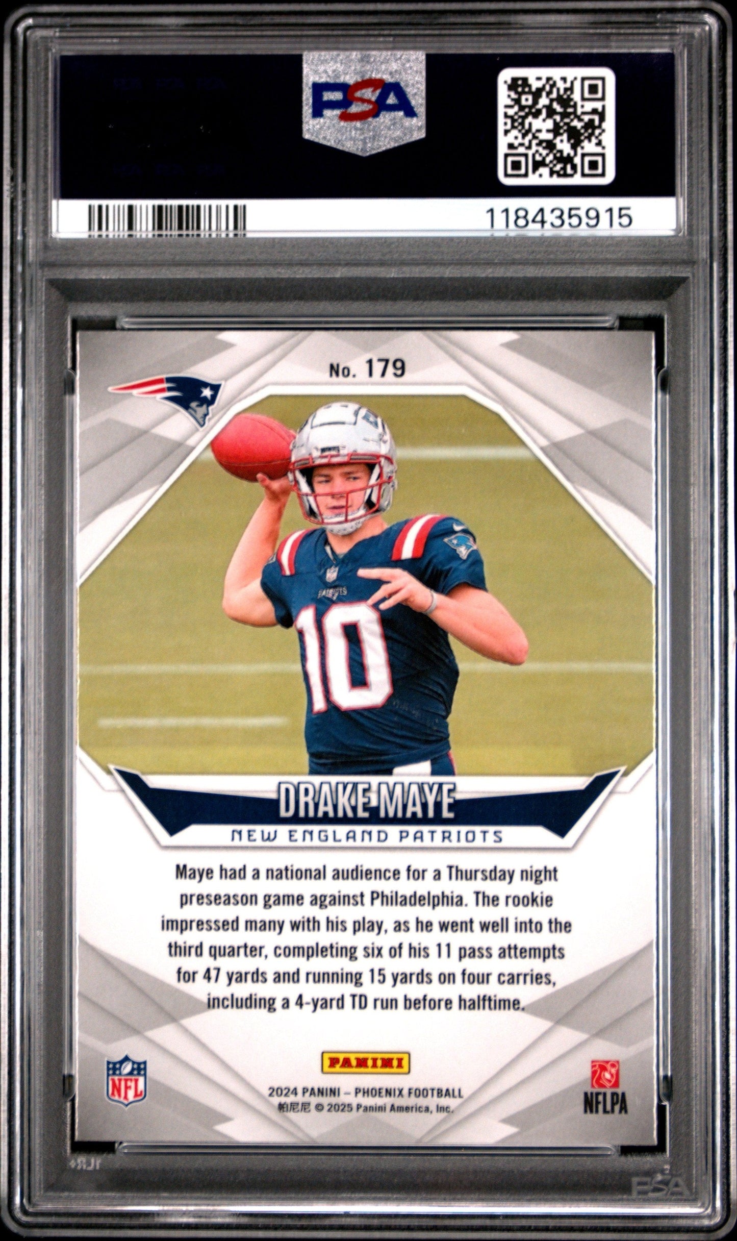 Graded 2024 Panini Phoenix Drake Maye #179 Silver Rookie RC Football Card PSA 10 Gem Mint